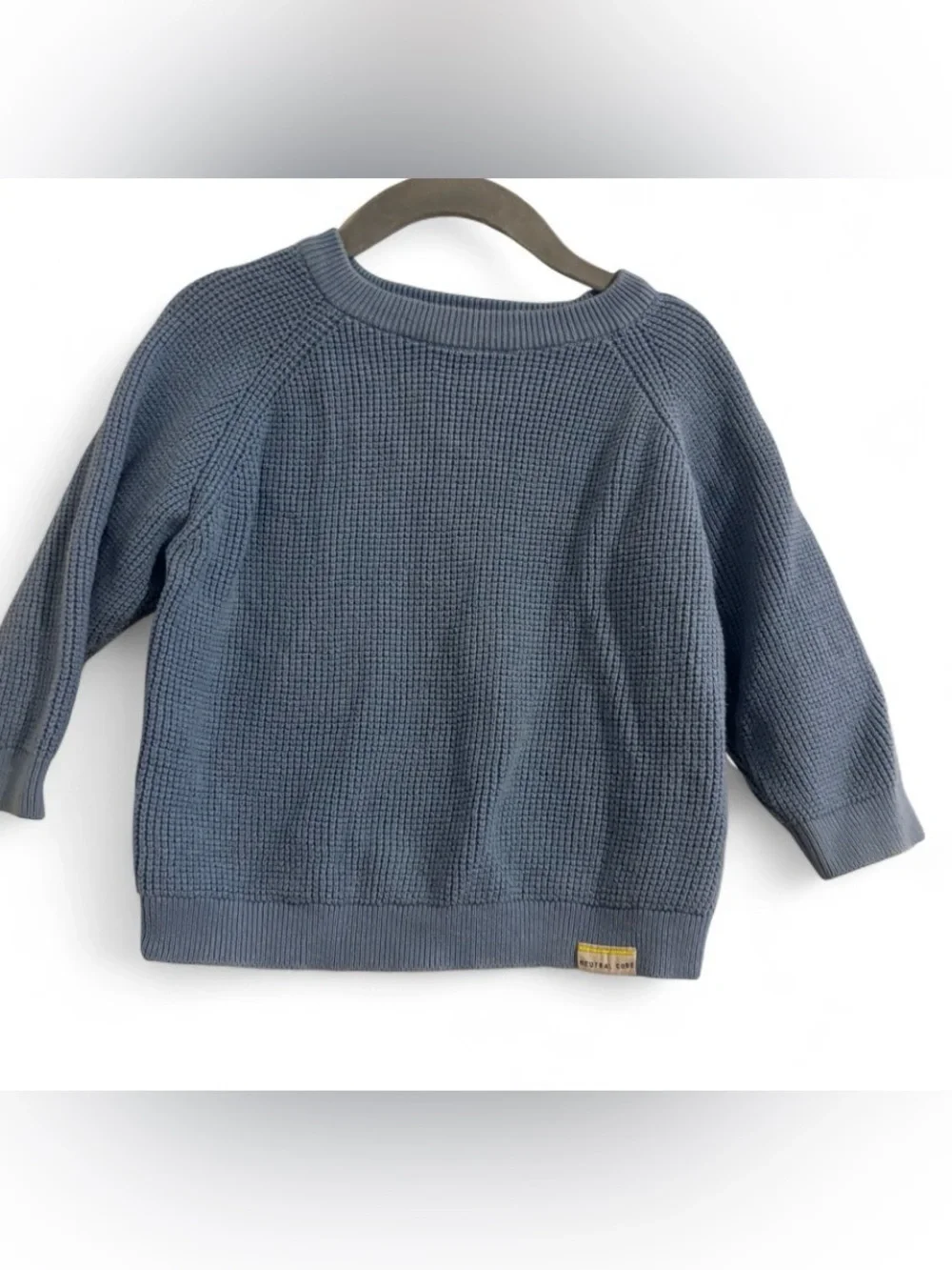 Zara Slate Blue Waffle-Knit Crewneck Sweater